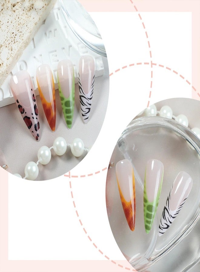 SINHOT Stiletto Press on Nails - Long Fake Nails, Glossy Leopard Print & Ombre French Tip Design, DIY Nail Art - 24 Pcs Nail Kit with Glue - Image 2